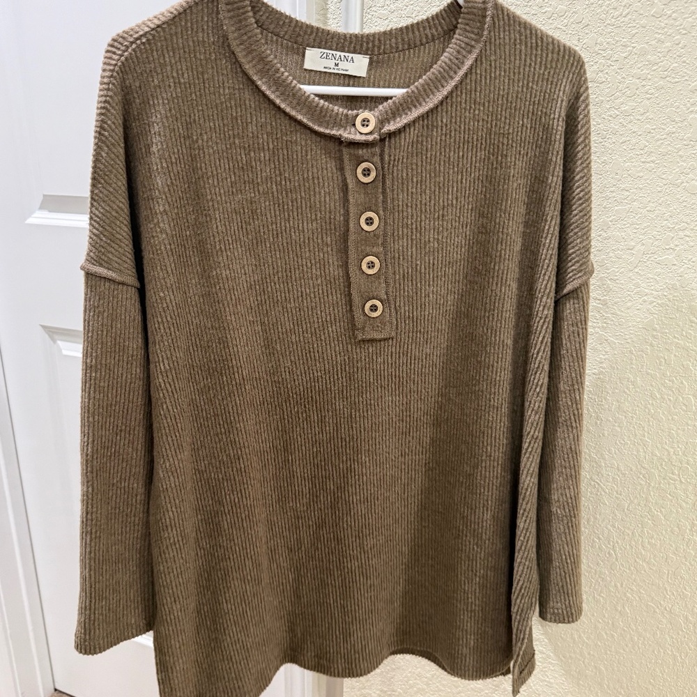 Brown Cozy Zenana Henley